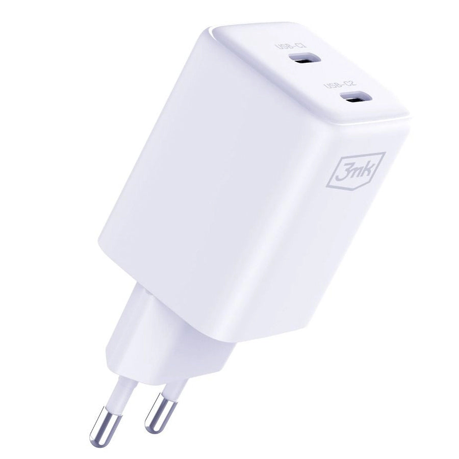 Incarcator Retea Cu Cablu USB-C 3MK HyperCharger, 45W, 3A, 2 x USB-C, Alb