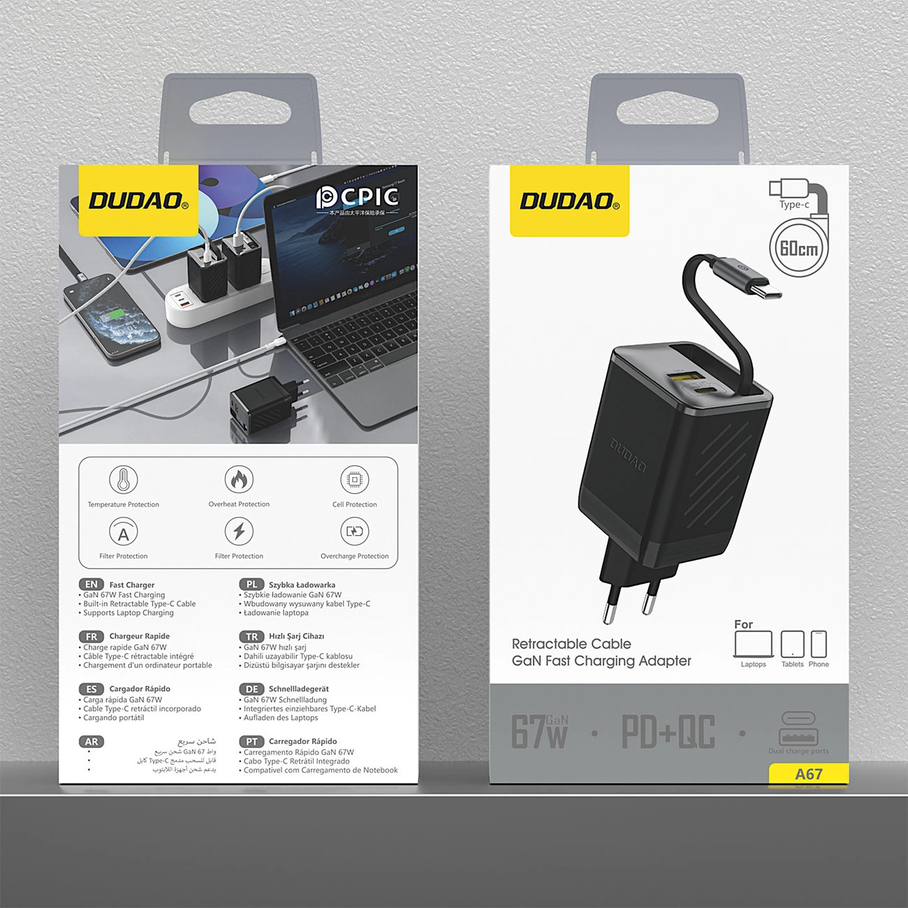 Incarcator Retea Cu Cablu USB-C Dudao A67EU, 67W, 3.35A, 1 x USB-A - 1 x USB-C, Negru