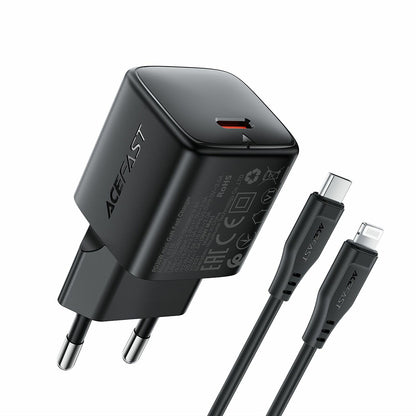 Incarcator Retea Cu Cablu Lightning Acefast A118, 30W, 3A, 1 x USB-C, Negru
