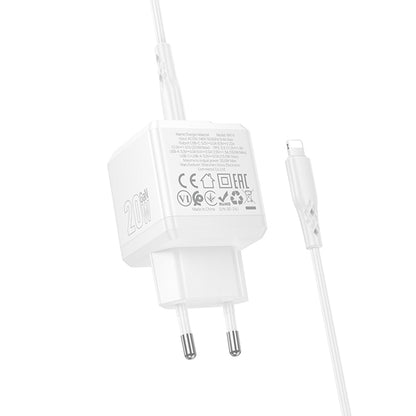 Incarcator Retea Cu Cablu Lightning Borofone BN19 Intenso, 20W, 3A, 1 x USB-A - 1 x USB-C, Alb