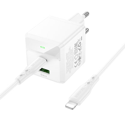 Incarcator Retea Cu Cablu Lightning Borofone BN19 Intenso, 20W, 3A, 1 x USB-A - 1 x USB-C, Alb