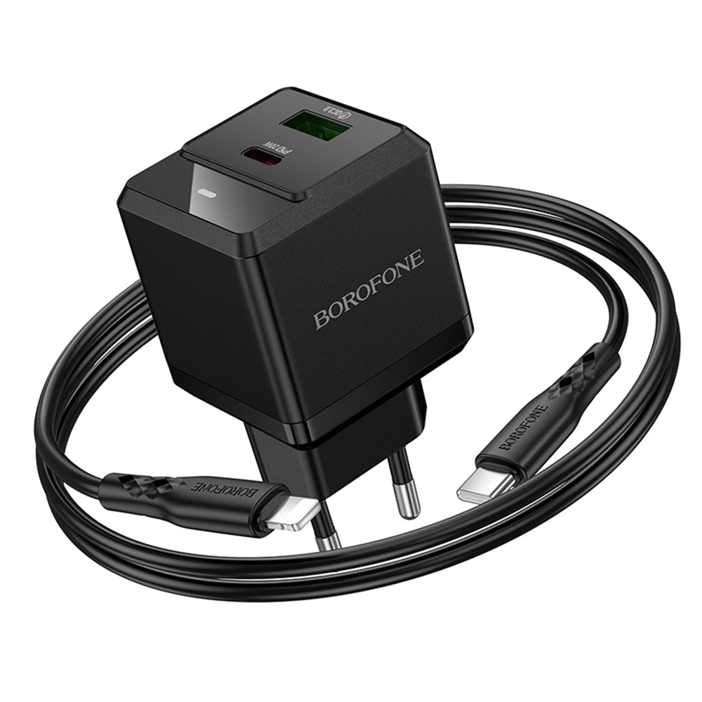 Incarcator Retea Cu Cablu Lightning Borofone BN19 Intenso, 20W, 3A, 1 x USB-A - 1 x USB-C, Negru