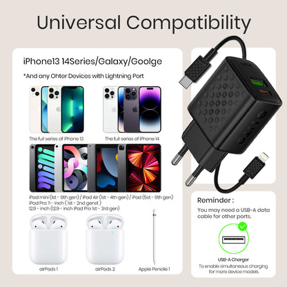 Incarcator Retea Cu Cablu Lightning Lito LC15L, 20W, 3A, 1 x USB-A - 1 x USB-C, Negru