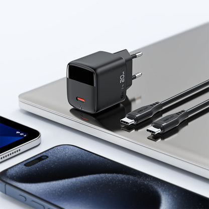 Incarcator Retea Cu Cablu USB-C Acefast A113 Display, 20W, 3A, 1 x USB-C, Negru