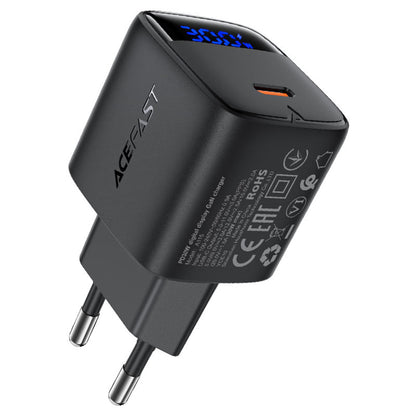 Incarcator Retea Cu Cablu USB-C Acefast A115 Display, 30W, 3A, 1 x USB-C, Negru
