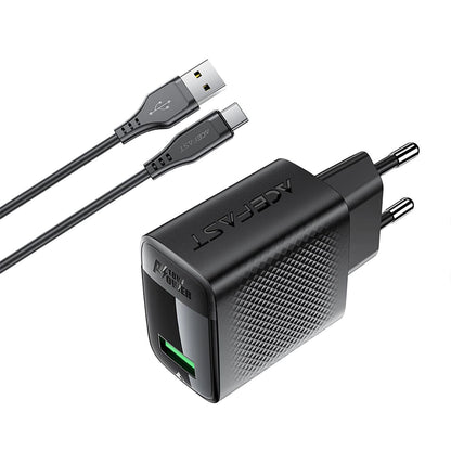 Incarcator Retea Cu Cablu USB-C Acefast A90, 18W, 3A, 1 x USB-A, Negru