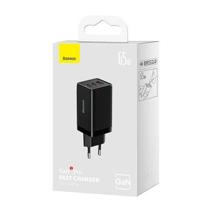 Incarcator Retea Cu Cablu USB-C Baseus GaN5 Pro, 65W, 3.25A, 1 x USB-A - 2 x USB-C, Negru C0206500