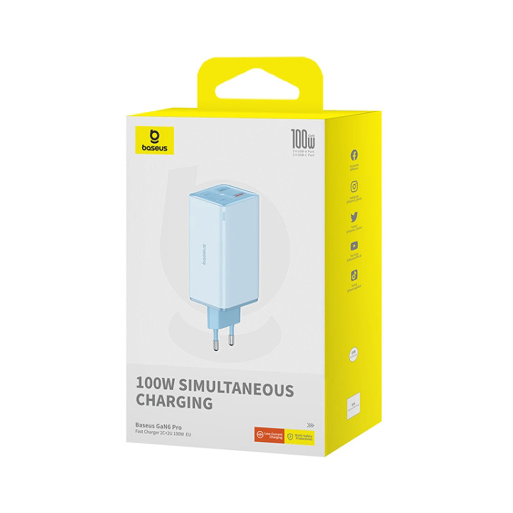 Incarcator Retea Cu Cablu USB-C Baseus GaN6 Pro, 100W, 3.25A, 2 x USB-A - 2 x USB-C, Albastru P10162705312-00