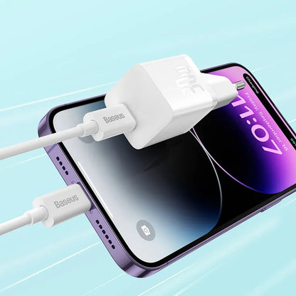 Incarcator Retea Cu Cablu USB-C Baseus GaN Mini 1C, 30W, 3A, 1 x USB-C, Albastru P10110902313-00