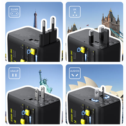 Incarcator Retea Cu Cablu USB-C Baseus Travel PicoGo AG11, 45W, 2 x Priza - 1 x USB-C - 2 x USB-A, Negru E0307F00