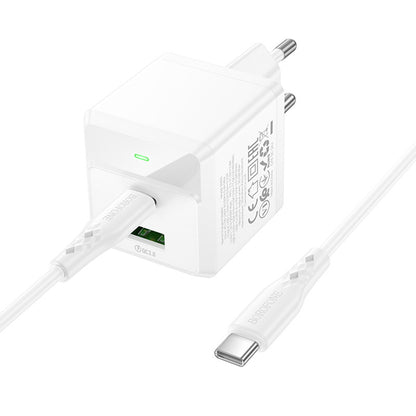 Incarcator Retea Cu Cablu USB-C Borofone BN19 Intenso, 20W, 3A, 1 x USB-A - 1 x USB-C, Alb