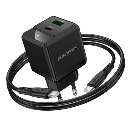 Incarcator Retea Cu Cablu USB-C Borofone BN19 Intenso, 20W, 3A, 1 x USB-A - 1 x USB-C, Negru