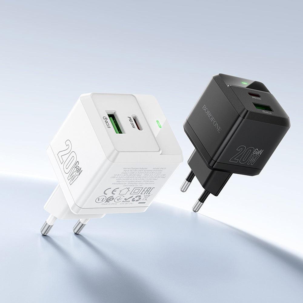 Incarcator Retea Cu Cablu USB-C Borofone BN19 Intenso, 20W, 3A, 1 x USB-A - 1 x USB-C, Negru