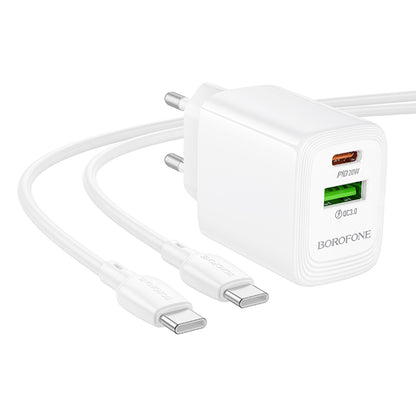 Incarcator Retea Cu Cablu USB-C Borofone BN27 Fuente, 20W, 3A, 1 x USB-A - 1 x USB-C, Alb