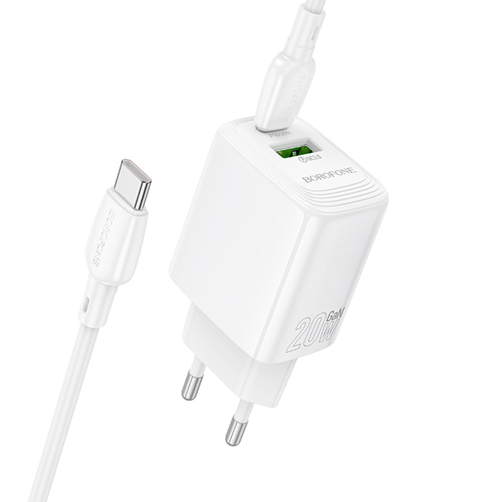 Incarcator Retea Cu Cablu USB-C Borofone BN27 Fuente, 20W, 3A, 1 x USB-A - 1 x USB-C, Alb