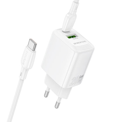 Incarcator Retea Cu Cablu USB-C Borofone BN27 Fuente, 20W, 3A, 1 x USB-A - 1 x USB-C, Alb