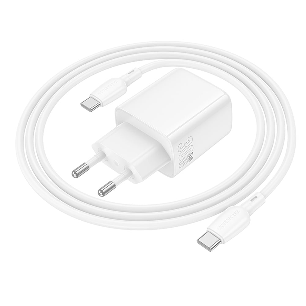 Incarcator Retea Cu Cablu USB-C Borofone BN29 Fuente, 30W, 3A, 1 x USB-A - 1 x USB-C, Alb