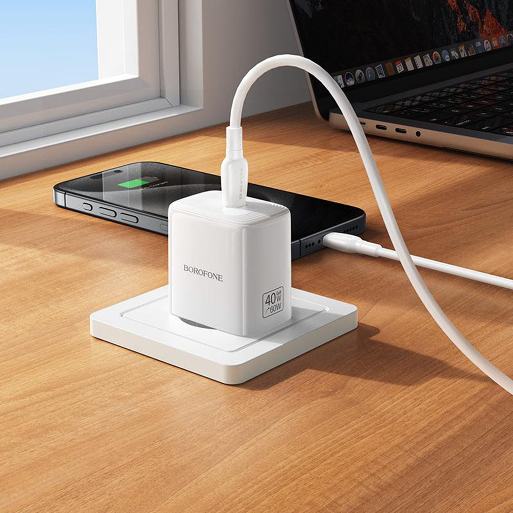 Incarcator Retea Cu Cablu USB-C Borofone BN33 Fuente, 40W, 1 x USB-C, Alb
