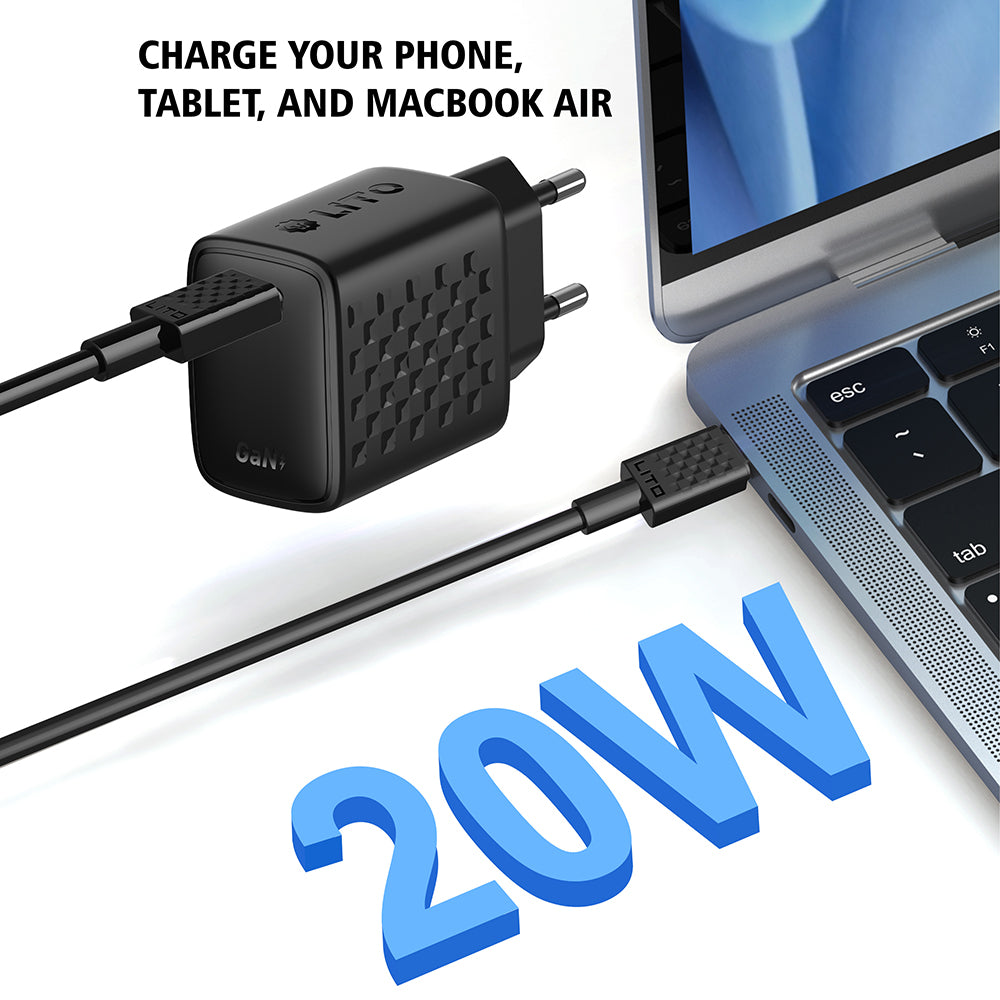 Incarcator Retea Cu Cablu USB-C Lito LC13T, 20W, 3A, 1 x USB-C, Negru