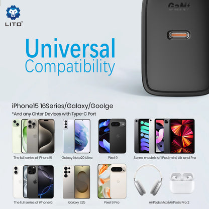 Incarcator Retea Cu Cablu USB-C Lito LC20T, 45W, 3A, 1 x USB-C, Negru