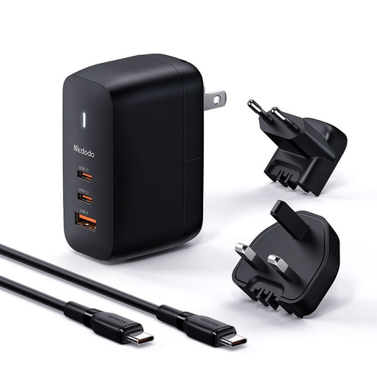 Incarcator Retea Cu Cablu USB-C McDodo CH-8442 Mecha Travel, 65W, 5A, 1 x USB-A - 2 x USB-C, Negru