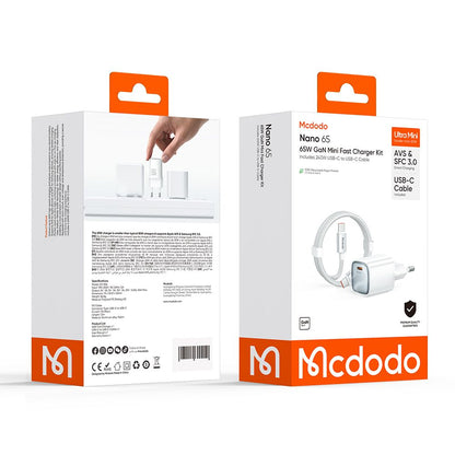 Incarcator Retea Cu Cablu USB-C Mcdodo Nano CH-8263, 65W, 3.25A, 1 x USB-C, Alb