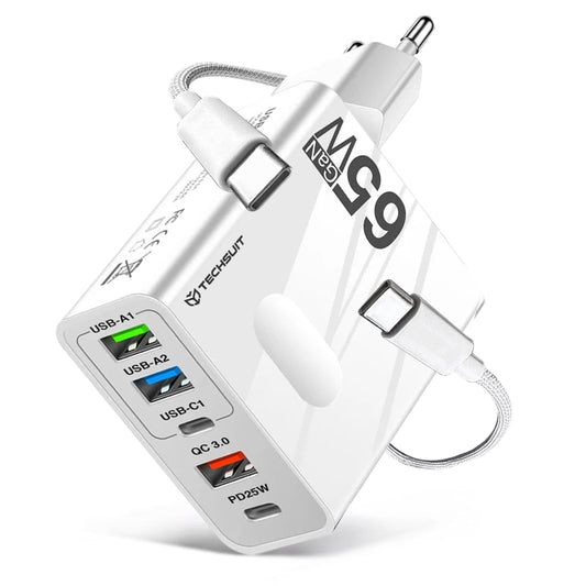 Incarcator Retea Cu Cablu USB-C Techsuit CHC1 PentaXPower, 25W, 3A, 3 x USB-A - 2 x USB-C, Alb