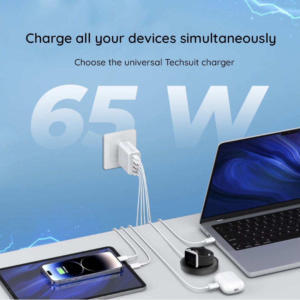 Incarcator Retea Cu Cablu USB-C Techsuit CHC2 PentaXPower, 20W, 3A, 3 x USB-A - 2 x USB-C, Negru