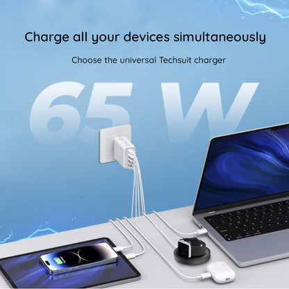Incarcator Retea Cu Cablu USB-C Techsuit CHC2 PentaXPower, 20W, 3A, 3 x USB-A - 2 x USB-C, Negru