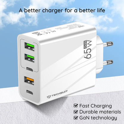 Incarcator Retea Cu Cablu USB-C Techsuit CHC2 PentaXPower, 20W, 3A, 3 x USB-A - 2 x USB-C, Negru
