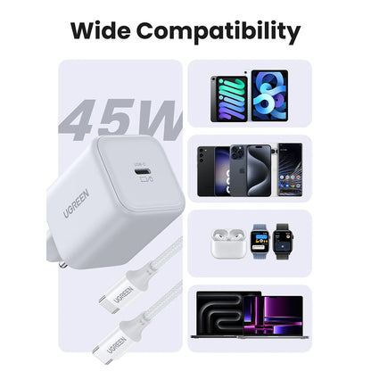 Incarcator Retea cu Cablu USB-C UGREEN X524 (65055), 45W, 3A, 1 x USB-C, Alb