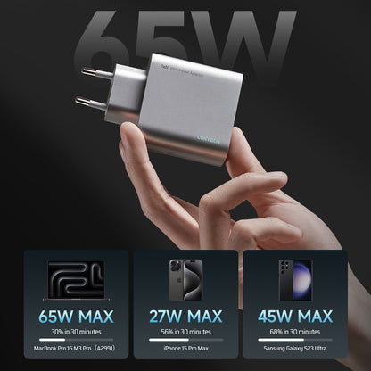 Incarcator Retea Cuktech, 65W, 3.25A, 1 x USB-A - 2 x USB-C, Alb CUK0A15CEUSL