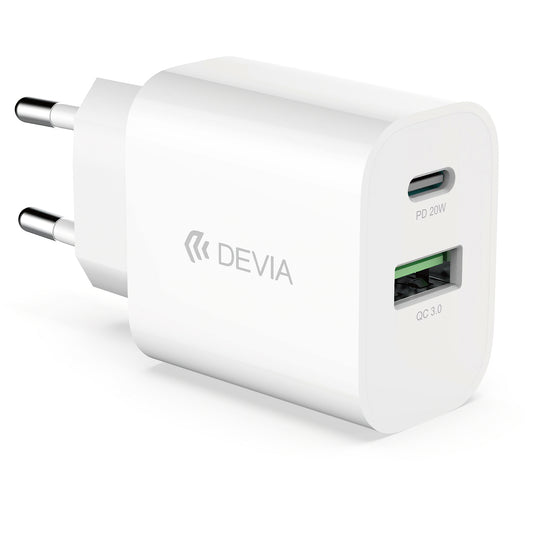 Ładowarka sieciowa DEVIA RLC-389, 20 W, 3 A, 1 x USB-A - 1 x USB-C, biała 