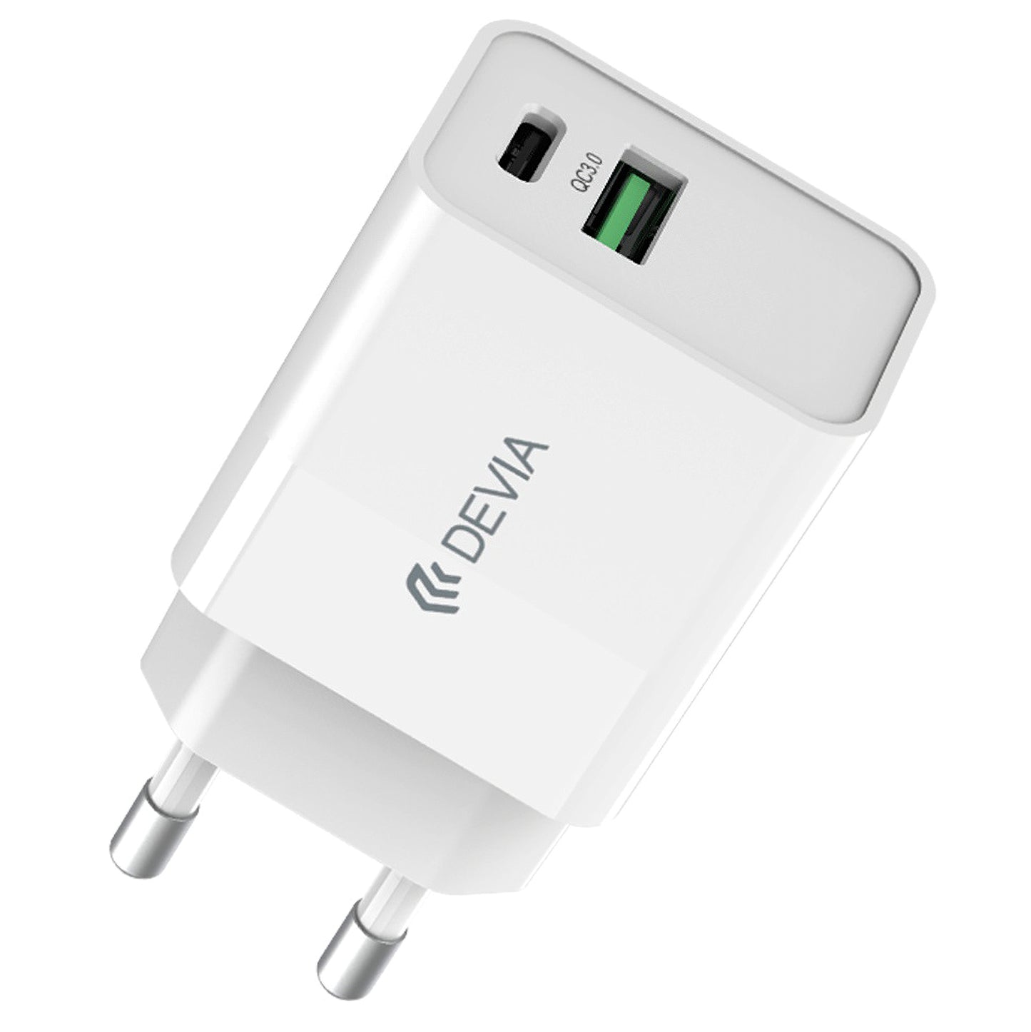 Ładowarka sieciowa DEVIA RLC-389, 30 W, 3 A, 1 x USB-A - 1 x USB-C, biała 