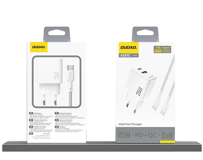 Incarcator Retea Dudao A26T, 25W, 3A, 1 x USB-A - 1 x USB-C, Alb
