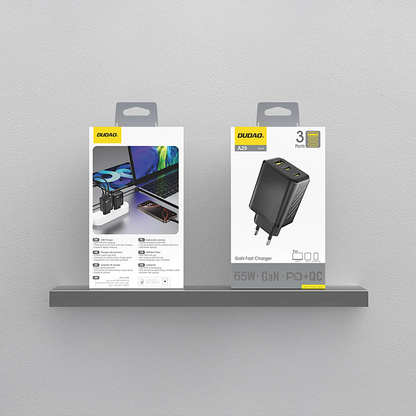 Incarcator Retea Dudao A29, 65W, 1 x USB-A - 2 x USB-C, Negru