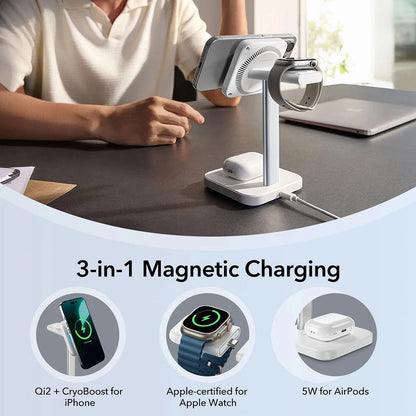 Incarcator Retea Wireless ESR CryoBoost 3in1, 25W, 1.67A, Negru