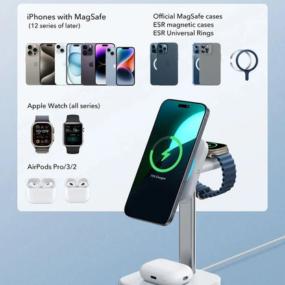 Incarcator Retea Wireless ESR CryoBoost 3in1, 25W, 1.67A, Negru