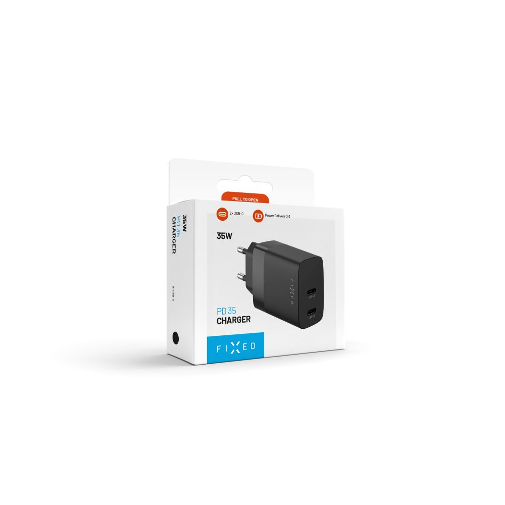 Incarcator Retea Fixed, 35W, 3A, 2 x USB-C, Negru