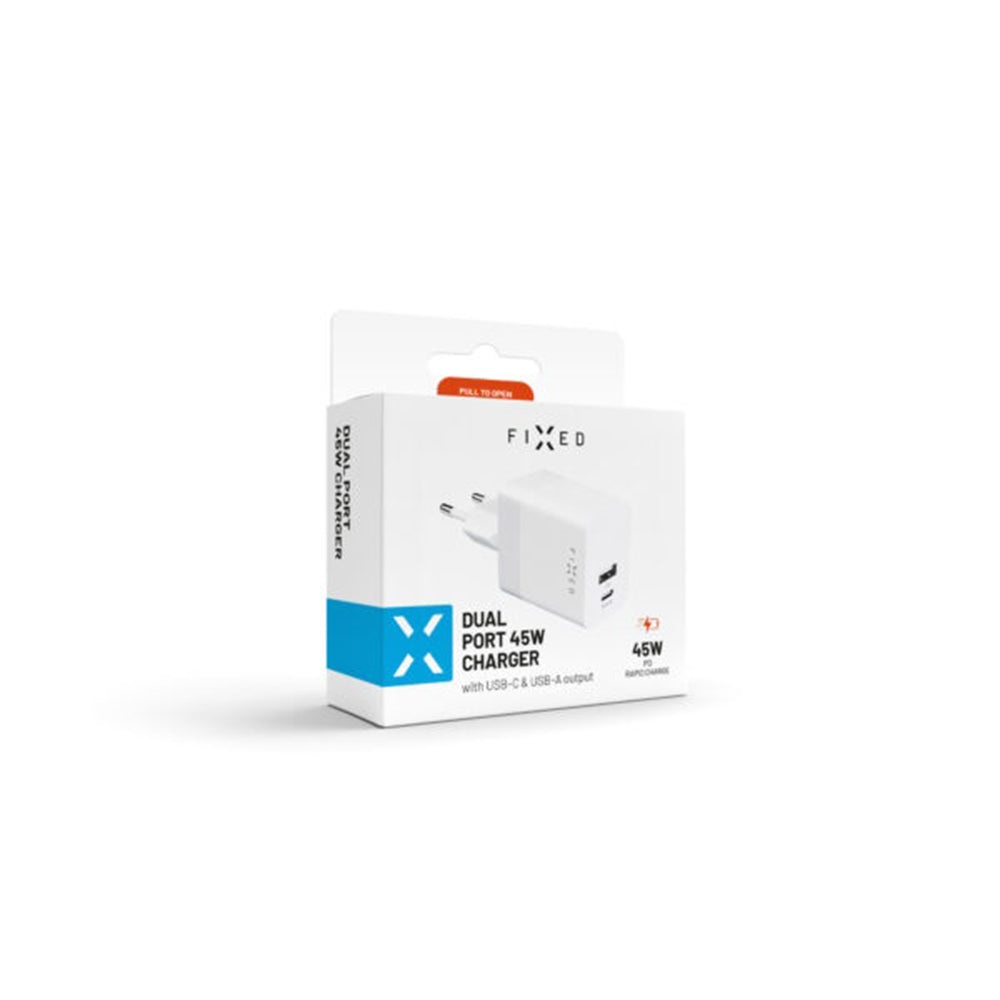 Incarcator Retea Fixed Mini, 45W, 3A, 1 x USB-A - 1 x USB-C, Alb