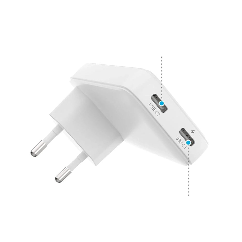Incarcator Retea Fixed Slim, 45W, 3A, 2 x USB-C, Alb