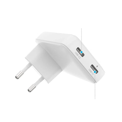 Incarcator Retea Fixed Slim, 45W, 3A, 2 x USB-C, Alb