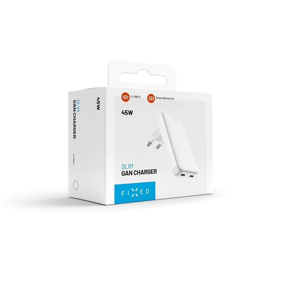 Incarcator Retea Fixed Slim, 45W, 3A, 2 x USB-C, Alb