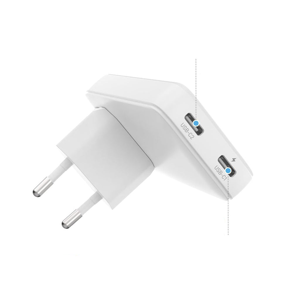 Incarcator Retea Fixed Travel, 45W, 3A, 2 x USB-C, Alb