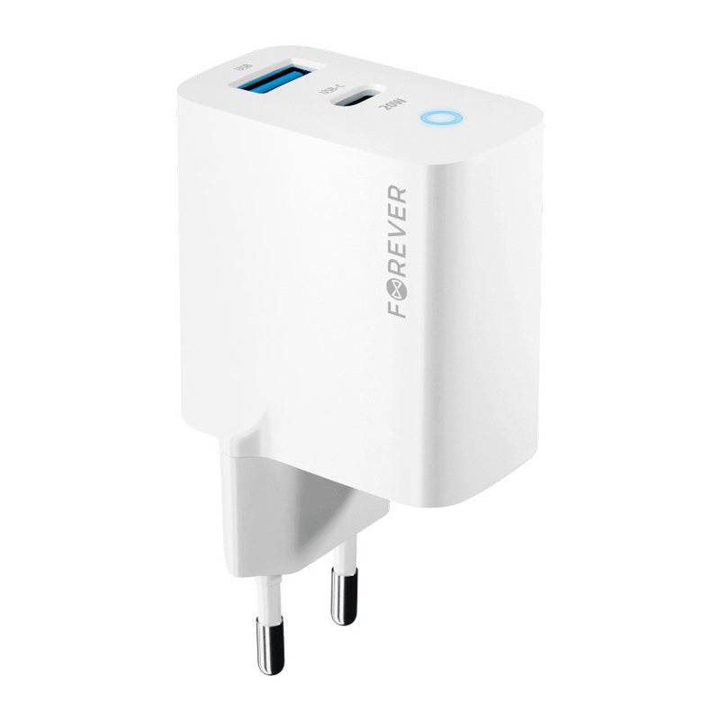 Incarcator Retea Forever TC-06-20AC, 20W, 3A, 1 x USB-A - 1 x USB-C, Alb