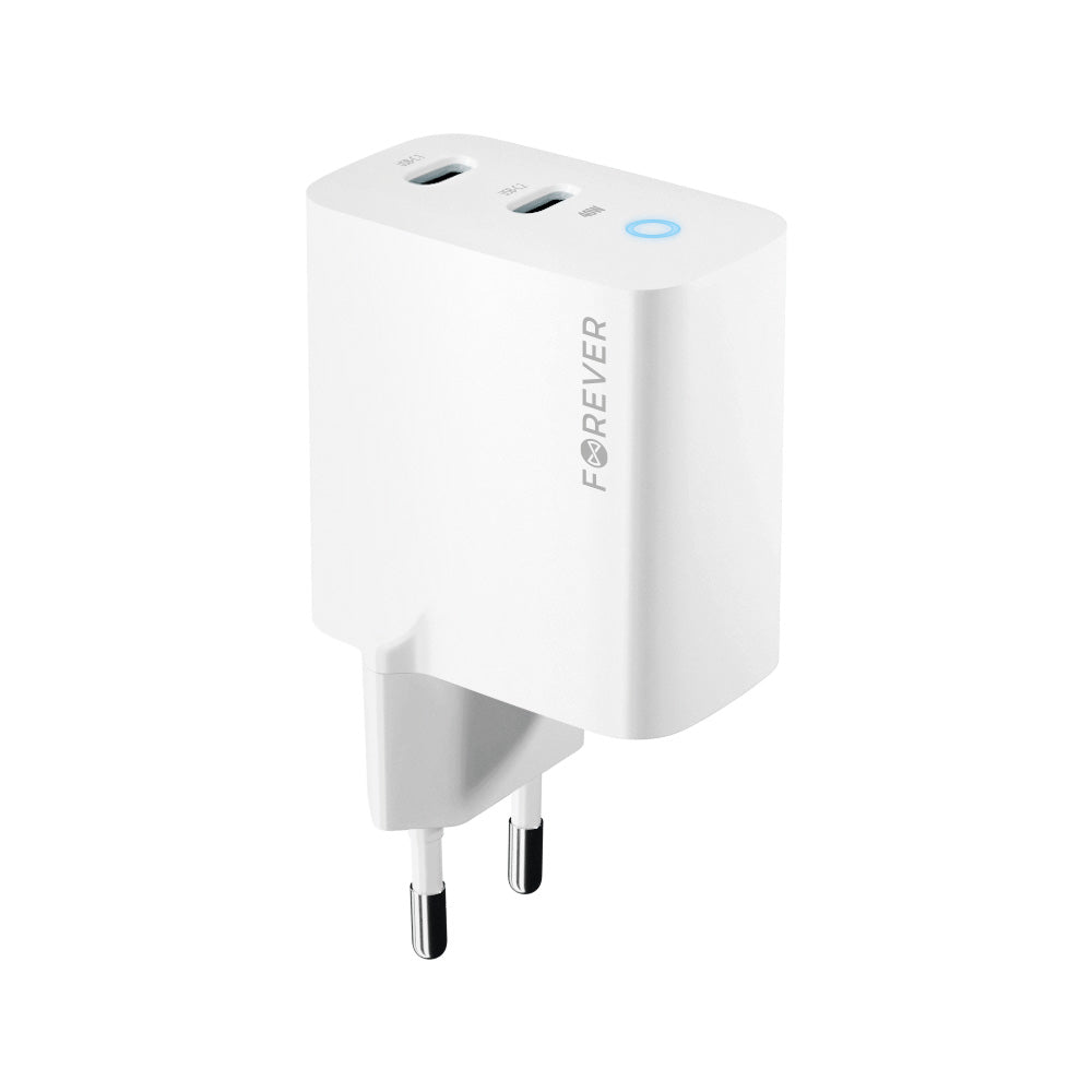 Incarcator Retea Forever TC-06-40CC, 40W, 3A, 2 x USB-C, Alb