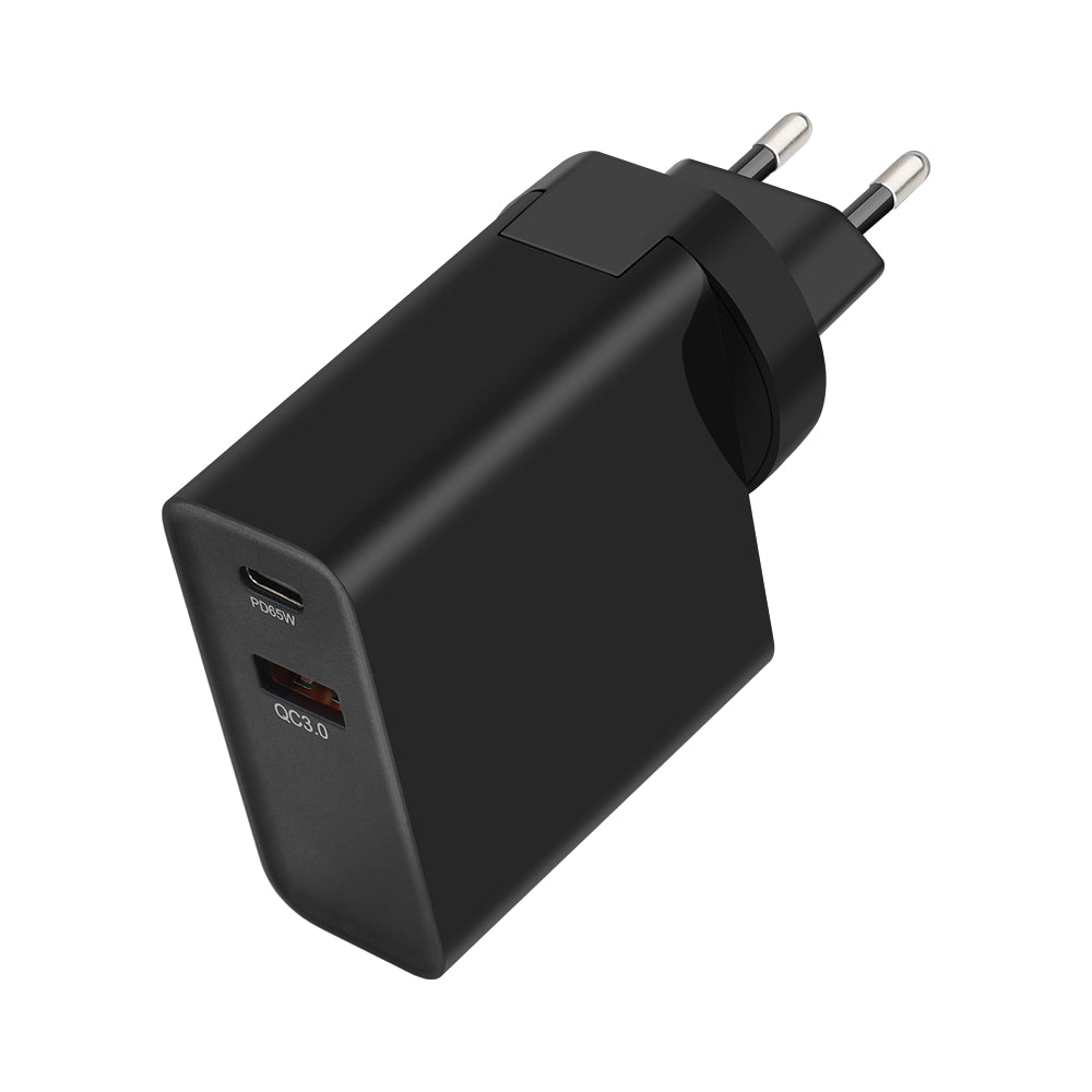 Incarcator Retea GVDA, 65W, 3A, 1 x USB-A - 1 x USB-C, Negru