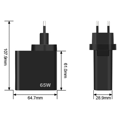 Incarcator Retea GVDA, 65W, 3A, 1 x USB-A - 1 x USB-C, Negru