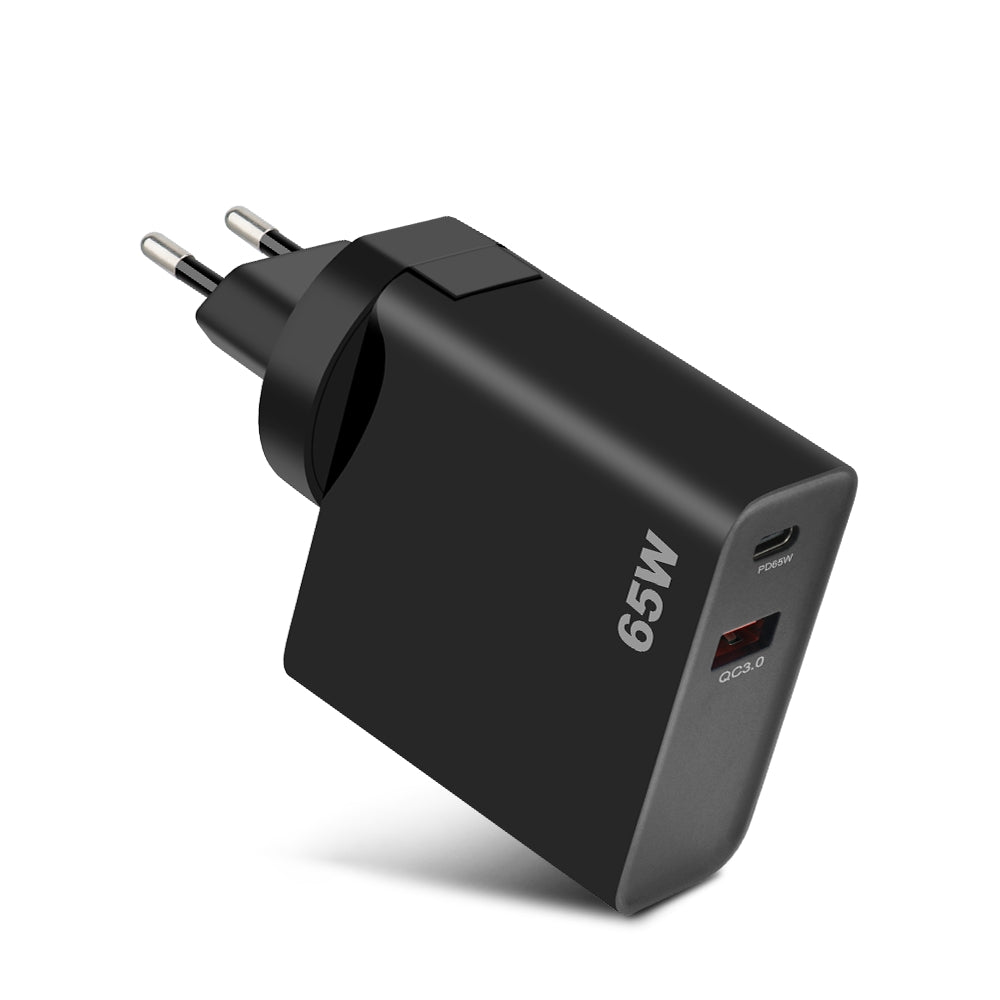 Incarcator Retea GVDA, 65W, 3A, 1 x USB-A - 1 x USB-C, Negru