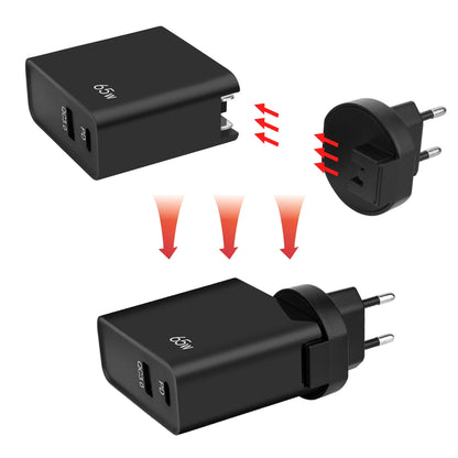 Incarcator Retea GVDA, 65W, 3A, 1 x USB-A - 1 x USB-C, Negru